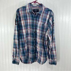 Harley-Davidson Men’s Plaid Flannel Button Up Shirt Patches Size M